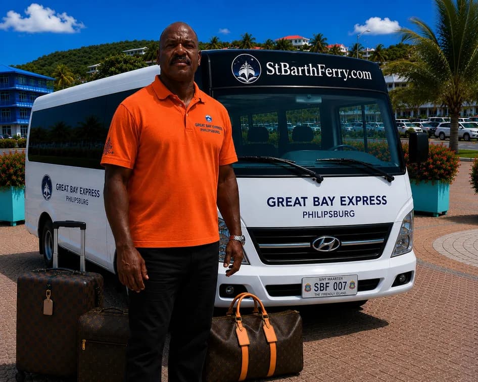 St Barth Ferry shuttle coordinator assisting arriving passengers