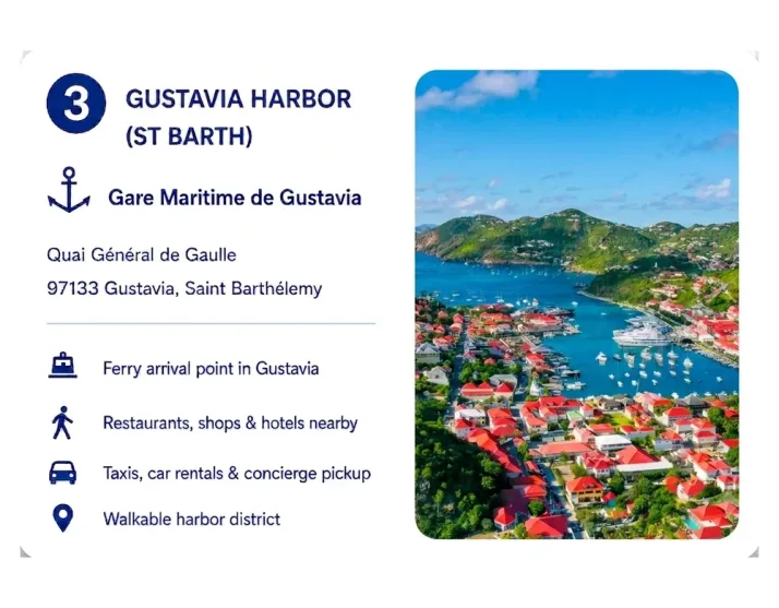 Aerial view of the Gustavia ferry terminal on St Barth